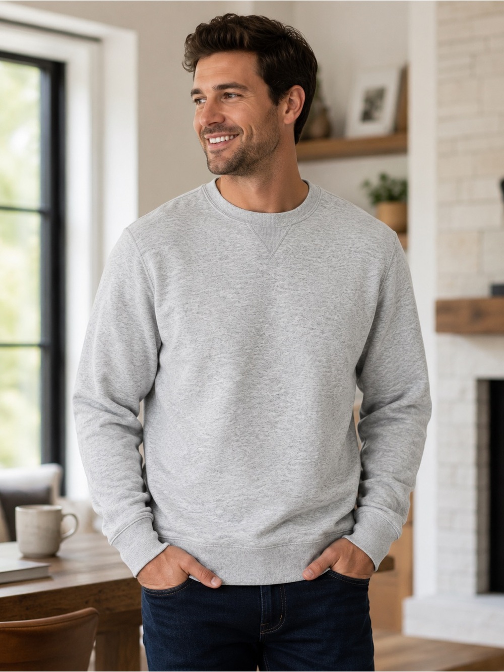 Lands' End Men's Crewneck Pull Over Sweater Heather Gray Small (34-36) EUC